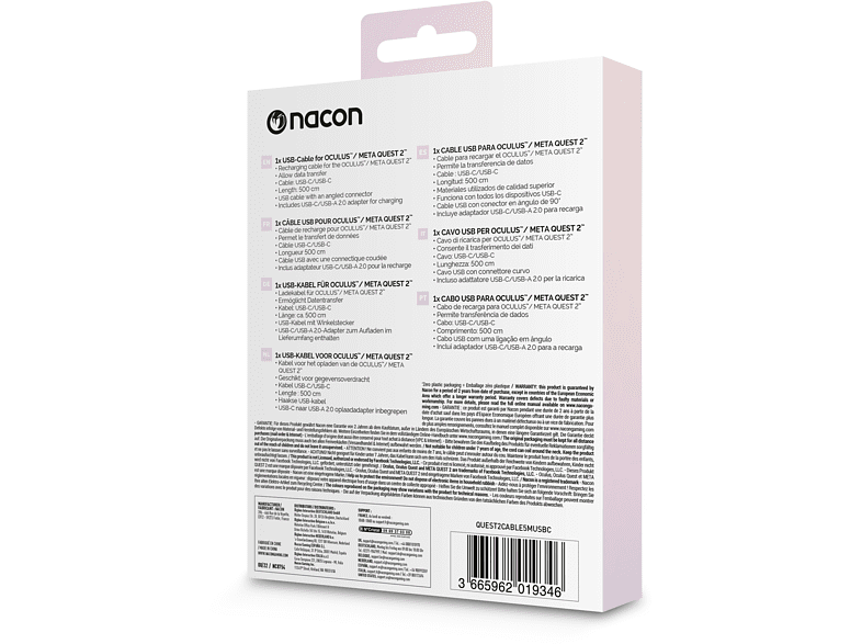Cable USB-C - Nacon Cable USB, Para Oculus™ y Meta Quest 2™, 500 cm, Negro