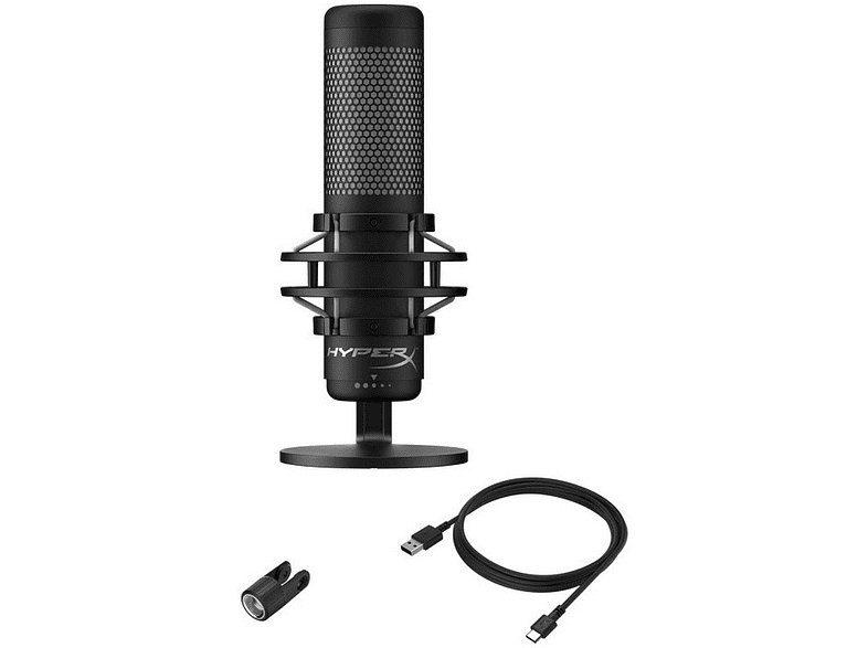 Micrófono - HyperX QuadCast S, USB, Para PC/PS4/Mac, Sensibilidad -36 dB, Negro