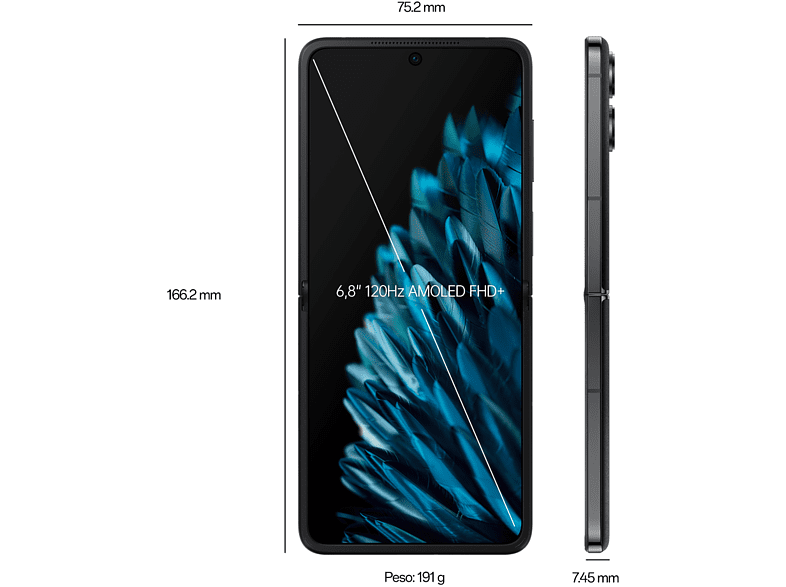 Móvil - OPPO Find N2 Flip, Astral Black, 256GB, 8GB RAM, 6.8 FHD+, Plegable, Cámara 50+8MP, 4300mAh, Dual Nano SIM