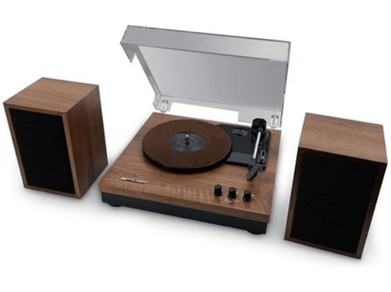 Tocadiscos - Muse MT-108 BT, Dos altavoces externos, 3 Velocidades, Adaptador de grabación de 45 RPM, Marrón