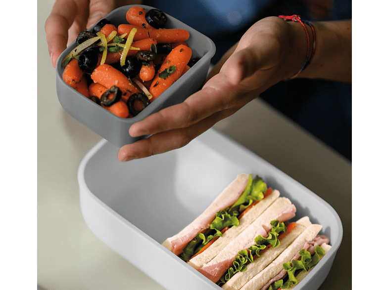 Tupper - Haier HAGSG4080 , Hermético, Lunch box, Válvula para calentar en microondas, Doble compartimento, Gris