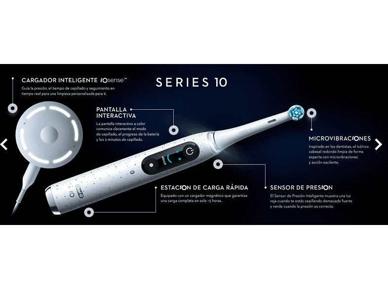 Cepillo eléctrico - Oral-B iO 10, Con 1 Cabezal Y 1 Estuche De Viaje De Carga, Diseñado Por Braun, Blanco