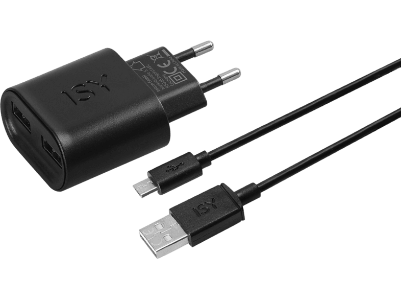 Cargador - ISY IWC-5200-1, Con Cable Micro-USB, Universal, Negro