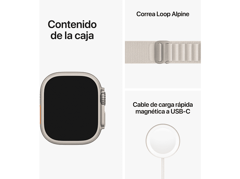 Apple Watch Ultra (2022), GPS + Cellular, 49 mm, Caja de titanio, Cristal de zafiro, Correa Loop Alpine en Talla S de color Blanco estrella