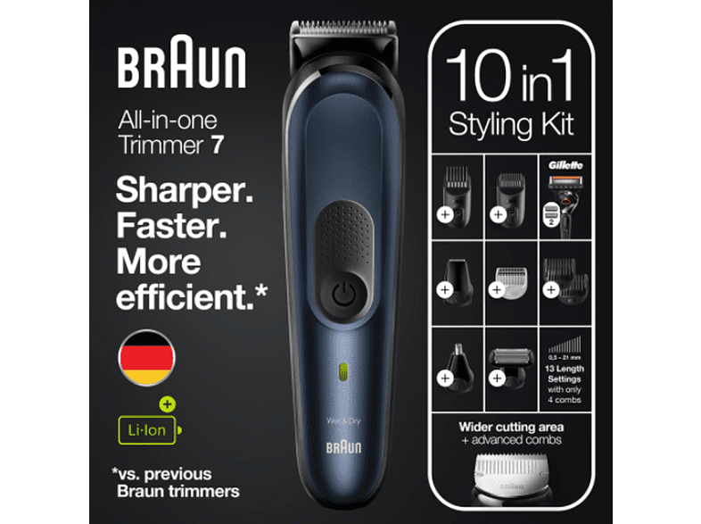 Recortadora - Braun Todo En Uno 7 MGK7330, Recortadora De Barba 10 En 1, Para Hombre, 8 Accesorios