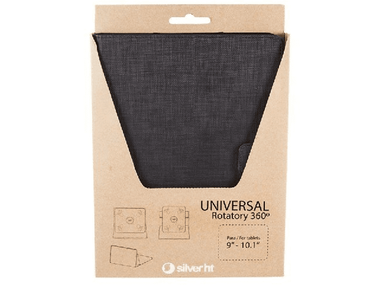 Funda tablet - Silver HT - Rotatory 360º, Hasta 10.4, Folio, Negro