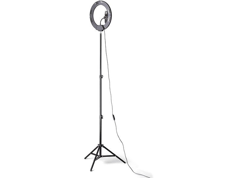 Aro de luz + soporte - Cellular Line Selfie Ring Pro, Anillo LED, Negro