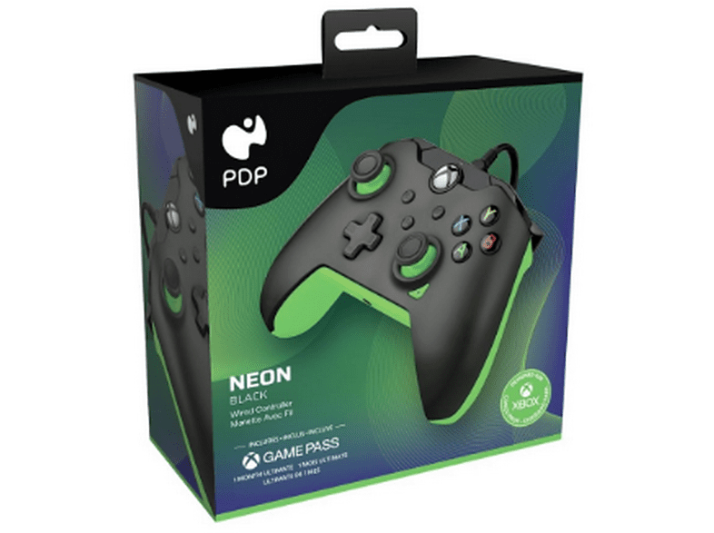 Mando - PDP Neon Black Licenciado, Para Xbox Series X, Controles D-pad, Cable desmontable, Negro/Neón