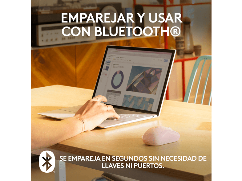Ratón inalámbrico - Logitech M240 Silent, Inalámbrico, Bluetooth, 4000 ppp, Ambidiestro, Windows/Mac, Rosa