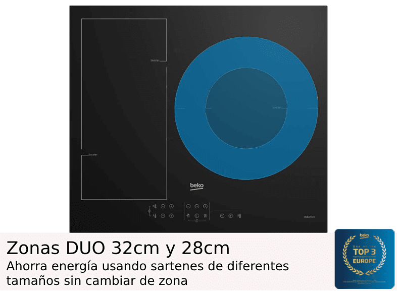 Encimera - Beko HIIS63206M, Eléctrica, Inducción, 3 zonas, Negro
