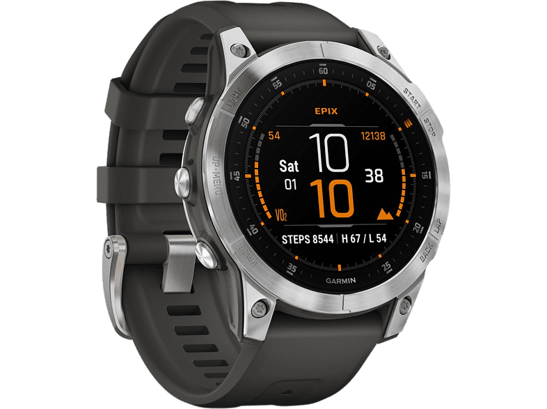 Reloj deportivo - Garmin Epix™ (Gen 2), Plata, 125-208 mm, 1.3, 16 días, Frecuencia cardíaca, VO2 Max, WiFi