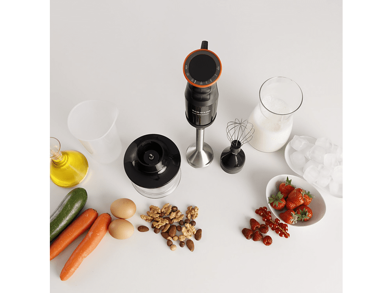 Batidora de mano - Taurus Bapi 1200 Rocket Plus , 1200W, Pica hielo, Cuchillas de acero inoxidable, 20 velocidades, Turbo, libre BPA, Negro