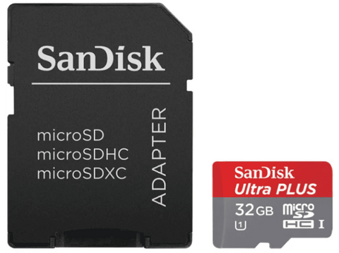 Tarjeta Micro SDHC - SanDisk Ultra Plus, 32 GB, V10, Rojo + Adaptador