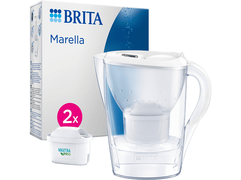 Jarra filtrante - Brita Marella 2F MXPRO, 2.4 l, + 2 filtros Maxtra Pro, Blanco