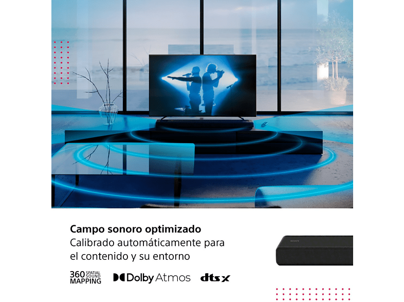 Barra de sonido - Sony HT-A3000, 3.1 Canales, Dolby Atmos, Bluetooth, Wifi, Subwoofer integrado, 250 W, Alexa, Google Home, Negro