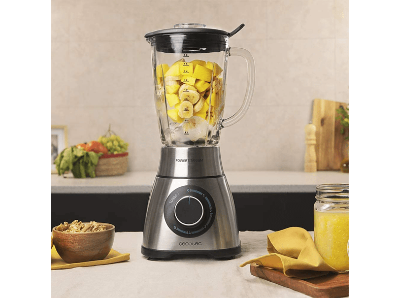 Batidora de vaso - Cecotec Power Black Titanium 1300 PerfectMix, 1300 W, Recubrimiento de titanio, 1.8 l, Inox