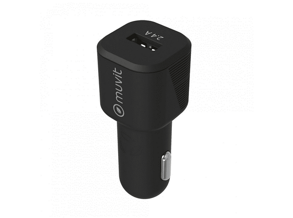 Cargador USB para coche - Muvit MCDCC0006, Universal, 2.4A, Negro