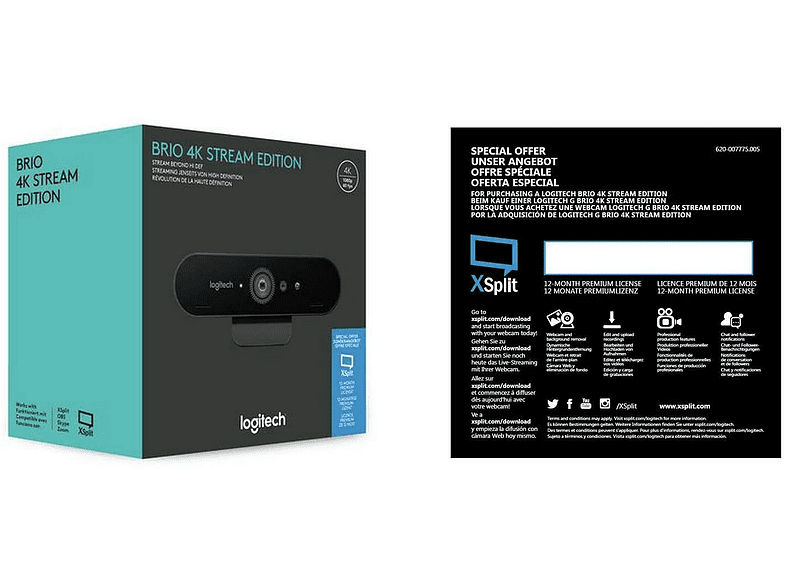 Webcam - Logitech BRIO 4K Stream Edition, 1080p/60fps en HD, 78 grados, Negro