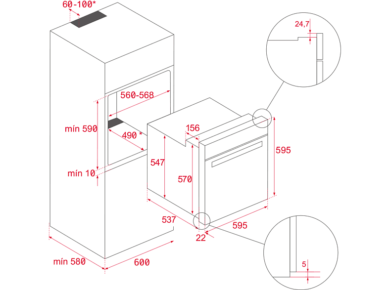 Horno - Teka HCB 6415, 65 l, Encastrable, Esmalte fácil de limpiar, 6 funciones, Acero Inox
