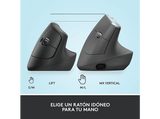 Ratón - Logitech Lift Vertical Ergonómico, Inalámbrico, 4000 ppp, Grafito