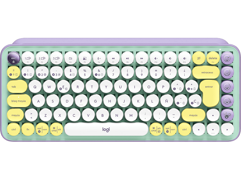 Teclado - Logitech POP Keys, Inalámbrico, Bluetooth, USB, Mecánico, QWERTY, Con teclas Emoji, Daydream