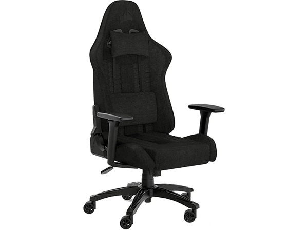 Silla gaming - Corsair TC100 Relaxed-Fabric, Respaldo reclinable 90° y 160°, Altura regulable, Reposabrazos, Negro