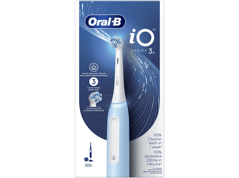 Cepillo eléctrico - Oral-B iO 3S Cepillo De Dientes, 1 Cabezal, 3 Modos, Sensor de presión, Diseñado Por Braun, Azul