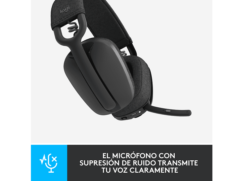 Auriculares inalámbricos - Logitech Zone Vibe 100, Bluetooth, Cancelación de ruido, 18hs de autonomía, PC/Mac, Negro
