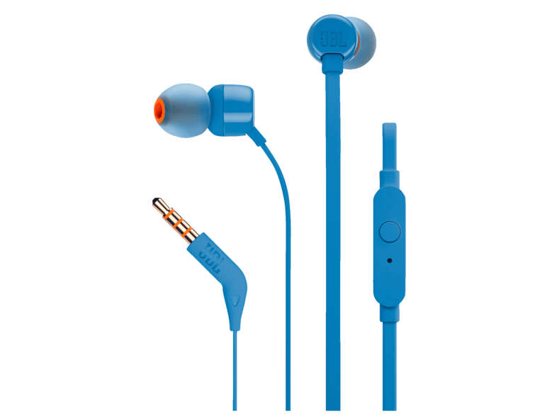Auriculares botón - JBL T110, Pure Bass, Dentro de oído, Azul