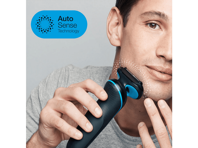 Afeitadora - Braun Series 5 51-B1000S, 3 Cuchillas, Tecnología AutoSense, EasyClick, Detección automática, Wet & Dry, Azul