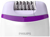 Depiladora - Philips Satinelle Essential + Perfilador Zona Bikini, 2 Velocidades, Con cable, Blanco y Violeta
