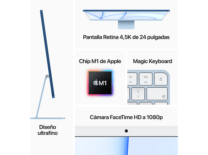 Apple iMac MGTF3Y/A, 24 Retina 4K, Apple M1, 256 GB SSD, GPU de 7 núcleos, MacOS, Plata