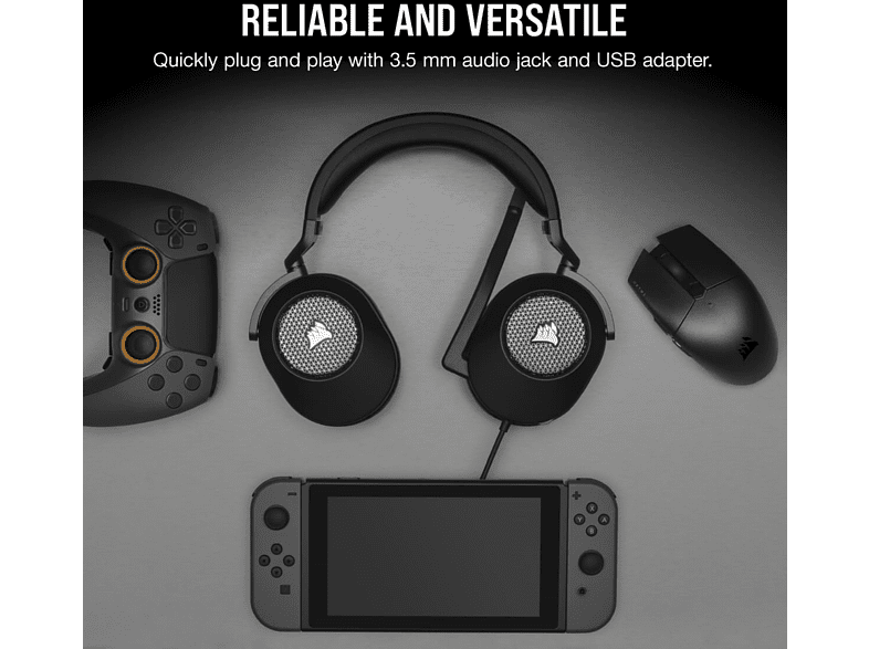 Auriculares gaming - Corsair HS65 Surround, No Bluetooth, Cable 1.8 m, Carbón