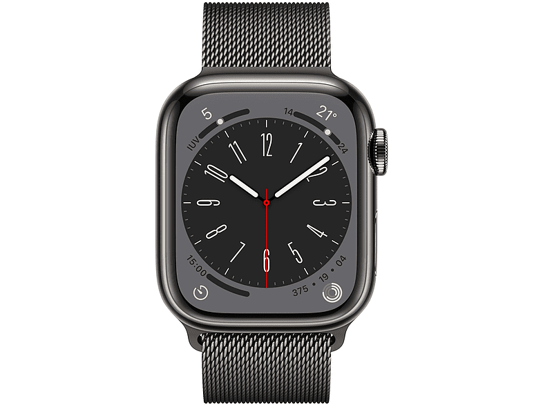 Apple Watch S8 (2022), GPS+CELL, 41 mm,  Caja de acero inoxidable, Vidrio delantero Ion-X, Correa milanese loop grafito