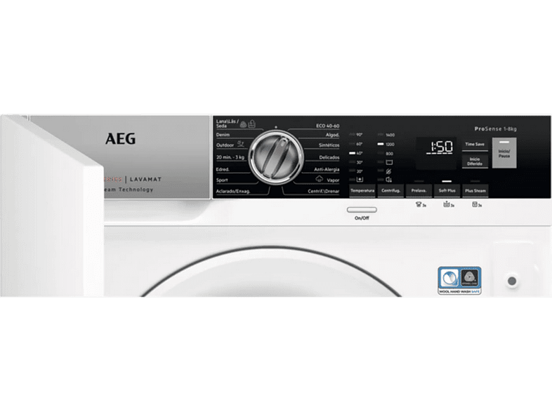 Lavadora carga frontal - AEG L7FBG842BI, Integrable, 8 kg, 1400 rpm, 15 Programas, Blanco