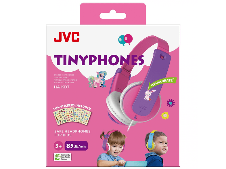 Auriculares inalámbricos - JVC HA-KD7-P-E, De diadema, Con cable, Para niños, Limitador volumen, Rosa
