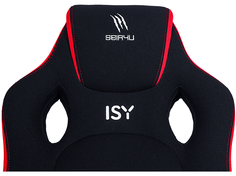 Silla gaming - ISY IGC 1002, Ajustable, Reposabrazos, Inclinable 16°, 5 Ruedas, Hasta 110 kg, Negro/Rojo