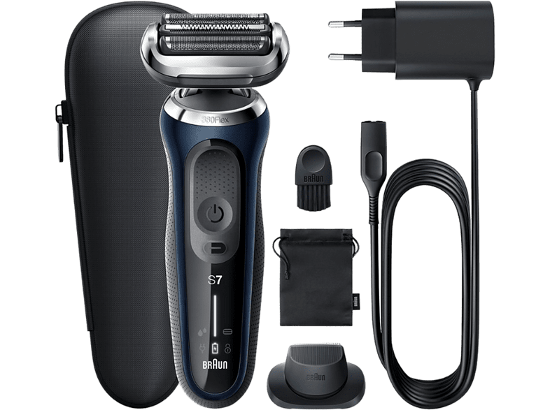 Afeitadora - Braun Series Series 7 71-B1200S, 3 Cuchillas, EasyClick, Ajuste de 360° Flex, Wet & Dry, Accesorio para corte de pelo, Azul