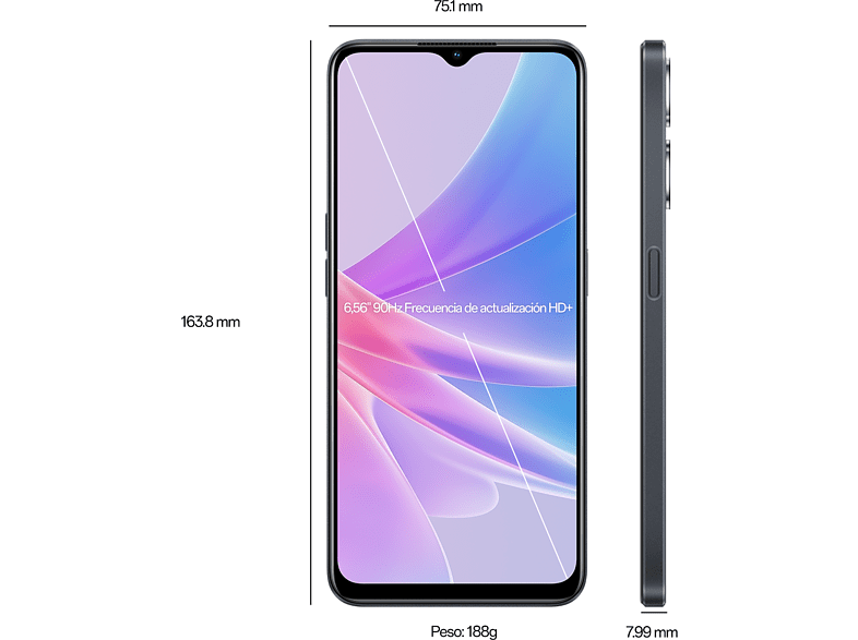 Móvil - OPPO A78 5G, Glowing Black, 128GB, 8GB RAM, 6.56 HD+, MediaTek Dimensity 700, 5000 mAh, Android 13