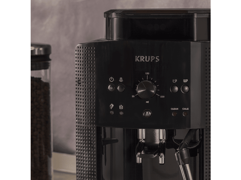 Cafetera superautomática - Krups Roma EA81K870, 1450 W, 15 bar, 1.7 L, 3 temperaturas, 2 tazas, Negro