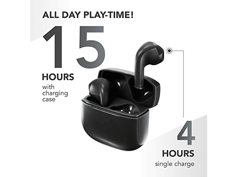 Auriculares True Wireless - Music Sound BTMSTWSSWAGK, De cápsula, Bluetooth,  Autonomía de hasta 20 h, Negro