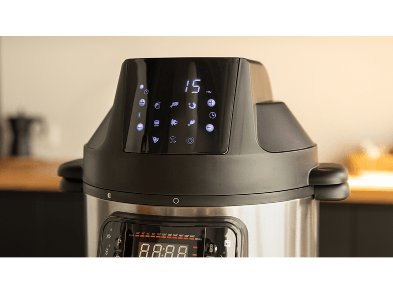 Robot de cocina - Cecotec GM H Fry, 1000 W, 6 L, 27 modos, 11 temperaturas, 5 presiones, Programable 24 horas, Incluye cabezal de aire caliente, Negro