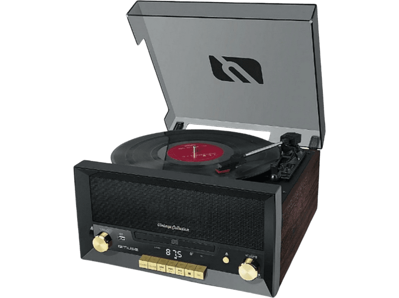 Tocadiscos - Muse MT-112 W, Retro, 3 Velocidades, Bluetooth, USB, FM, Marrón