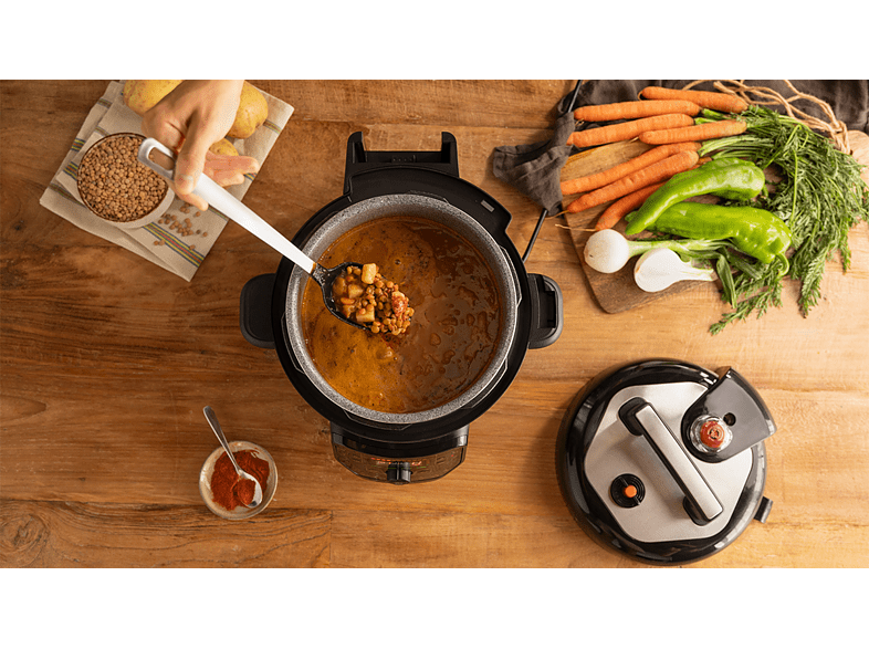 Robot de cocina - Cecotec GM H Fry, 1000 W, 6 L, 27 modos, 11 temperaturas, 5 presiones, Programable 24 horas, Incluye cabezal de aire caliente, Negro