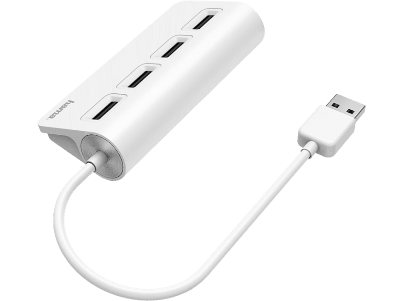 Hub USB/Concentrador - Hama 00200120, USB 2.0, Para portátiles, Plug & Play, 4x Puertos USB, Blanco