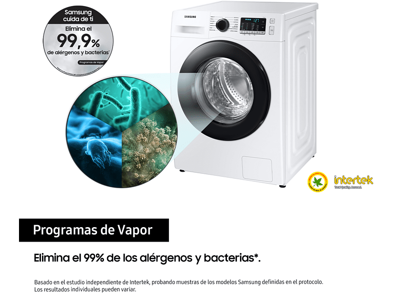 Lavadora carga frontal - Samsung WW80TA026AE/EC, 8 kg, EcoBubble, 1200 rpm, 14 Programas,  Blanco
