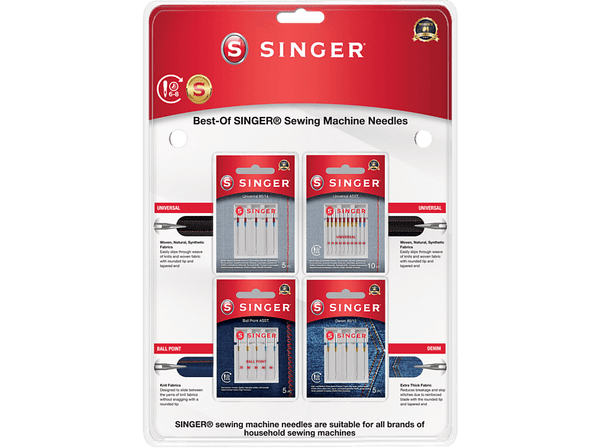 Recambio agujas - Singer A4/A5 Needle Pack, 25 unidades, Universal, Denim, Ball Point, Multicolor