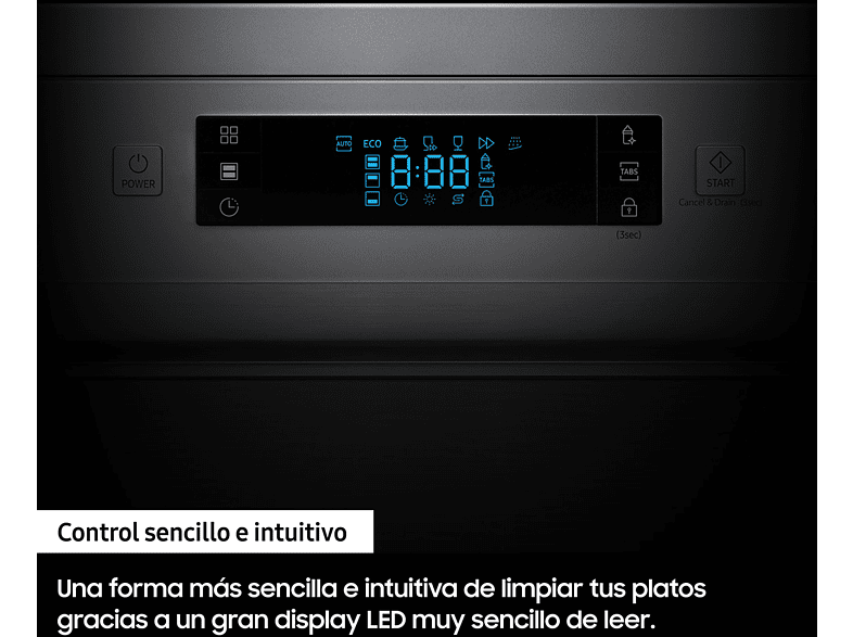 Lavavajillas - Samsung DW60M6050FS, 14 cubiertos, 7 programas, 60 cm, Inox
