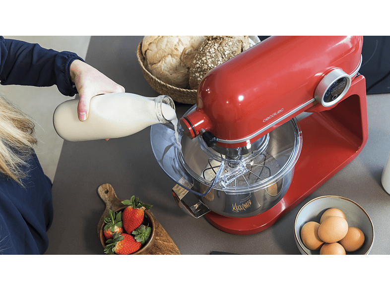 Robot amasador - Cecotec Twist&Fusion 4500 Luxury Red, 800 W, 5.2 L, 8 Velocidades, Pantalla LED, Temporizador, Incluye Recetario, Rojo