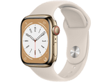 Apple Watch S8 (2022), GPS+CELL, 41 mm,  Caja de acero inoxidable, Vidrio delantero Ion-X, Correa deportiva oro